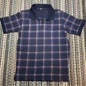 Navy blue Burberry plaid polo shirt with check pattern